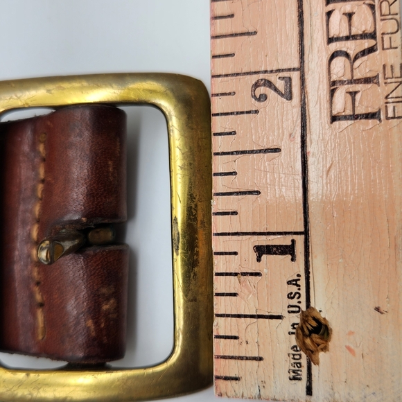 Brown Leather Belt Mens Size 36 Oil Tanned Harness Solid Brass Genuine Handmade - Picture 11 of 11